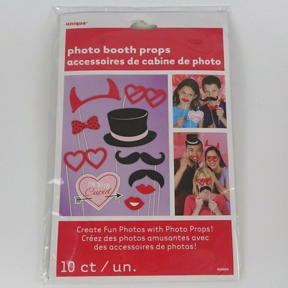 💰3/$25  New 10-PC Accessories Party Photo Booth Set VALENTINE Cupid Heart - Picture 1 of 6